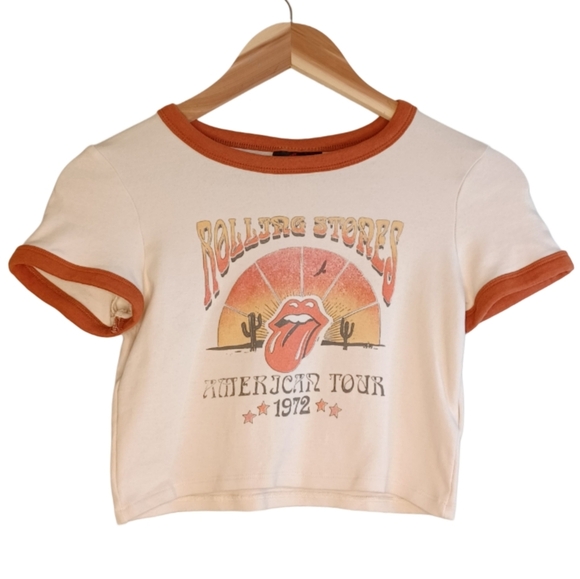 Cotton On Boho Cropped Graphic Rolling Stones T-shirt - Picture 1 of 14